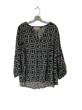 Philosophy Blouse Women's 2X Black White Chain Pattern V Neck Long Sleeves